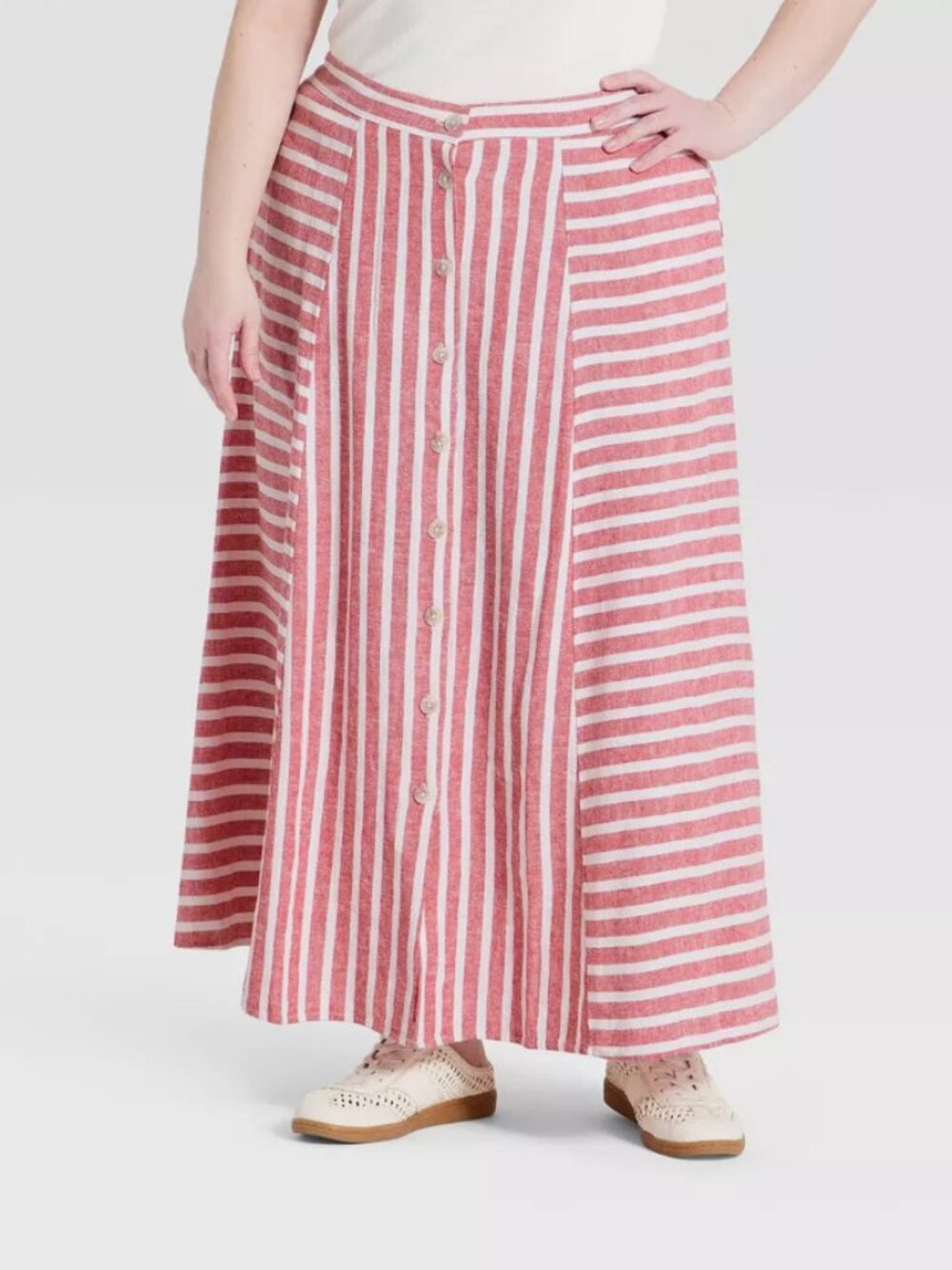 Women's Maxi A-Line Skirt - Universal Thread Red Striped L